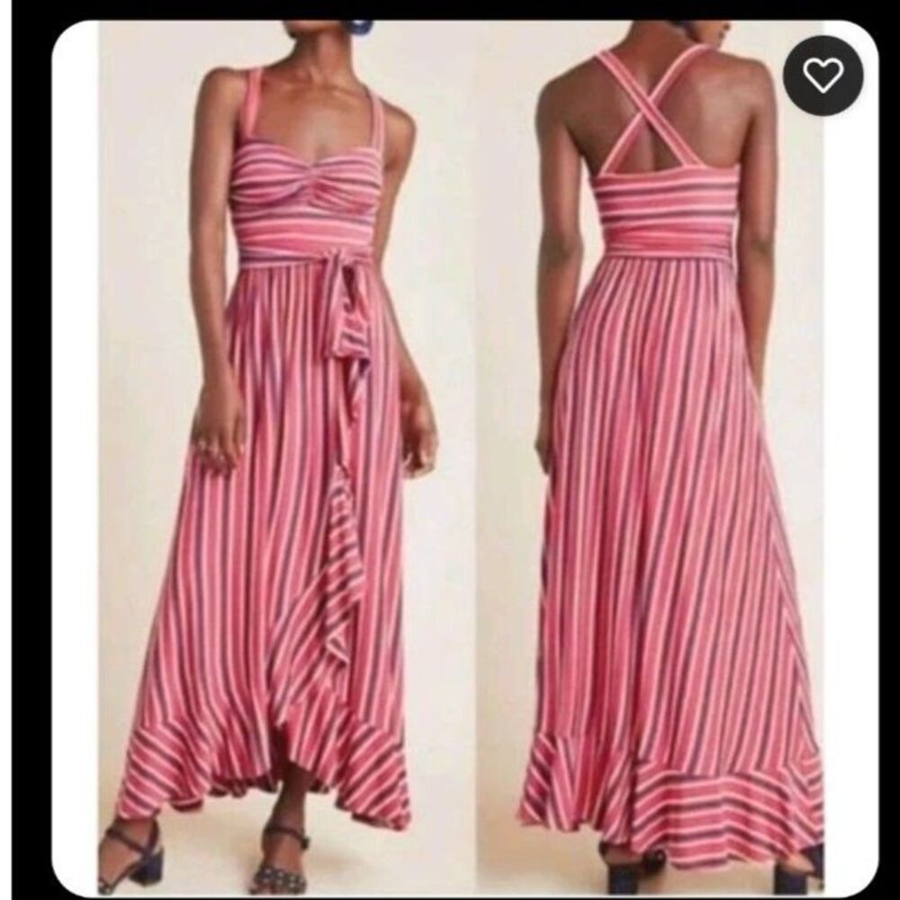 Anthro Maeve Gabriela Ruffled Maxi Dress Size S Colorful Heavy Jersey Knit